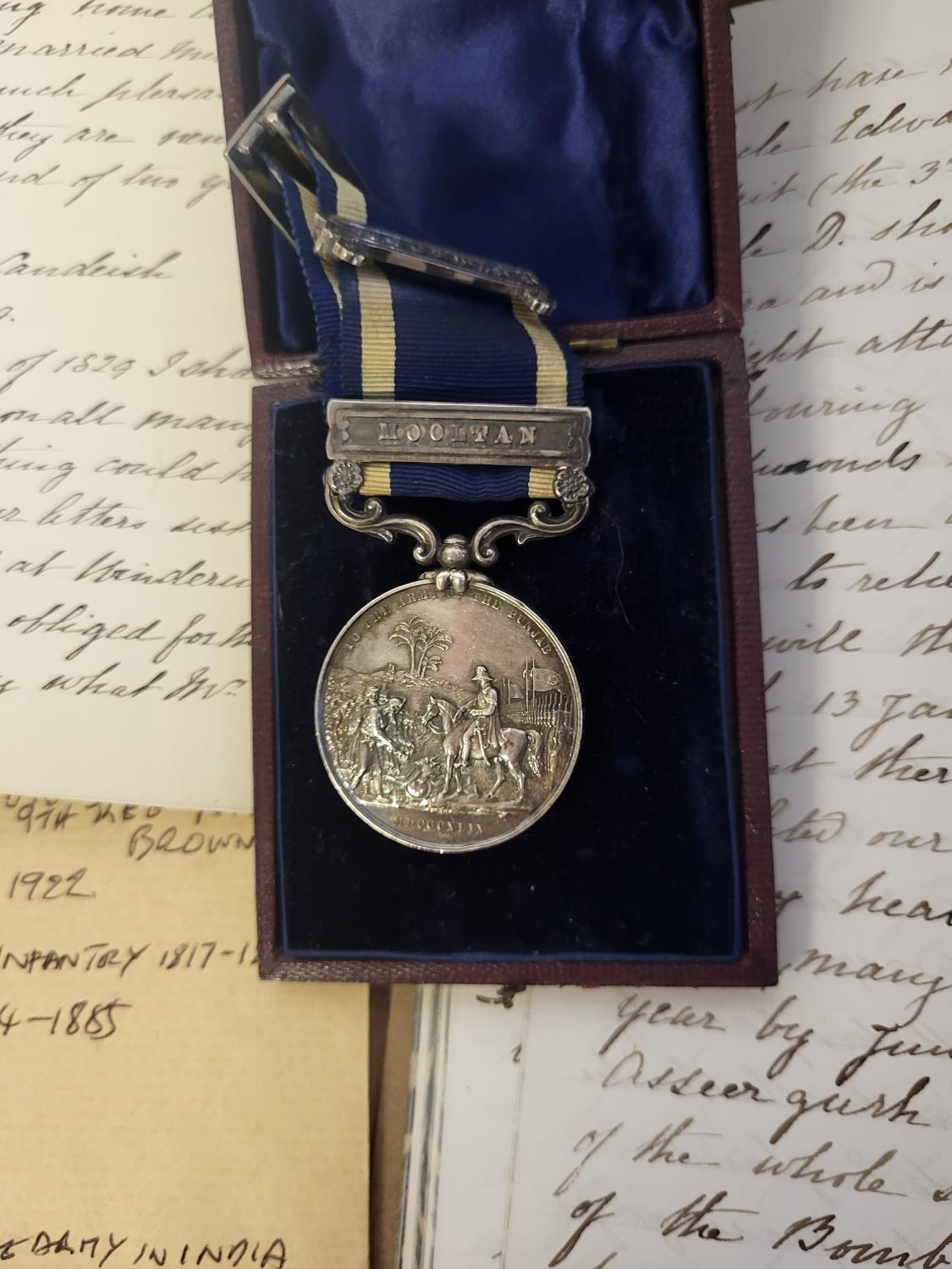 A RARE VICTORIAN SILVER 'BATTLE OF MOOLTAN' WAR MEDAL AND ASSOCIATED EPHEMERA Awarded to Major - Image 3 of 5