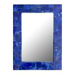 A LAPIS LAZULI VENEERED WALL MIRROR (h 57cm x w 41.5cm x d 2cm)