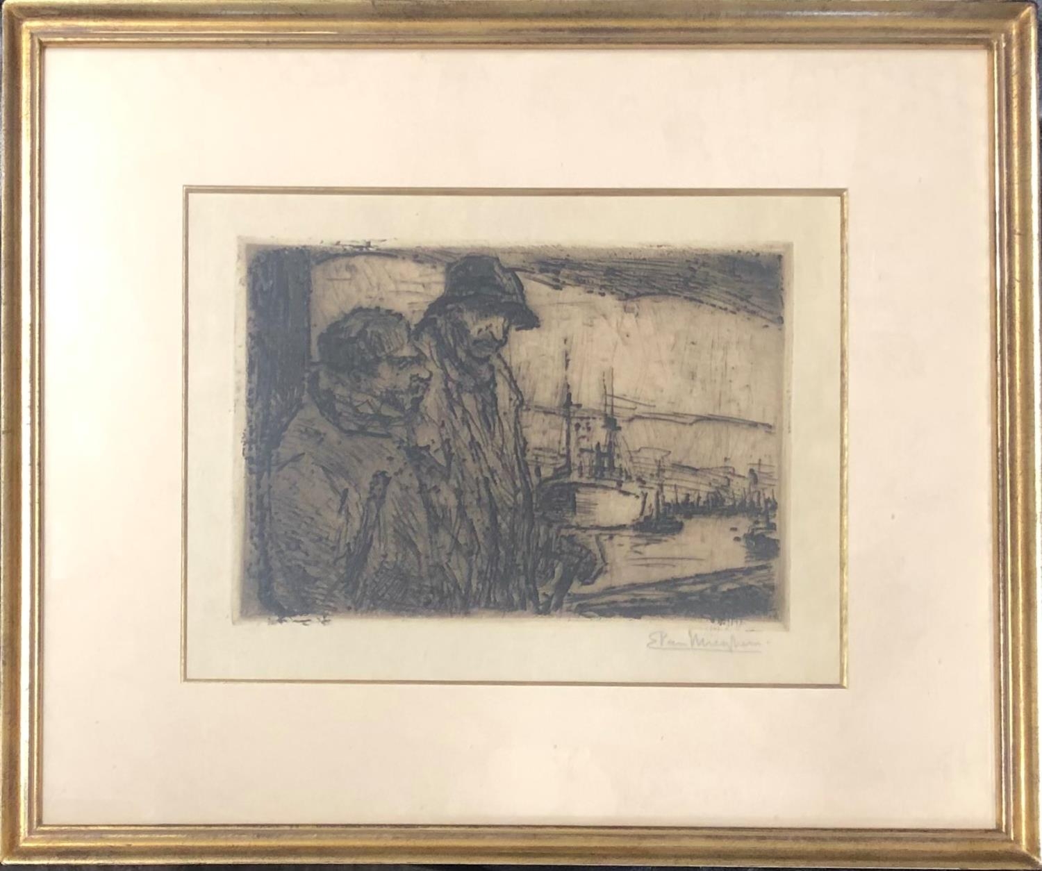 EUGEEN VAN MIEGHEM, 1875 - 1930, ETCHING Titled â€˜Loafers C1920â€™, signed, mounted, framed and - Image 3 of 6