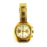 JACUET DROZ, A VINTAGE GOLD PLATED CHRONOGRAPH GENTâ€™S WRISTWATCH Having a silver tone dial with