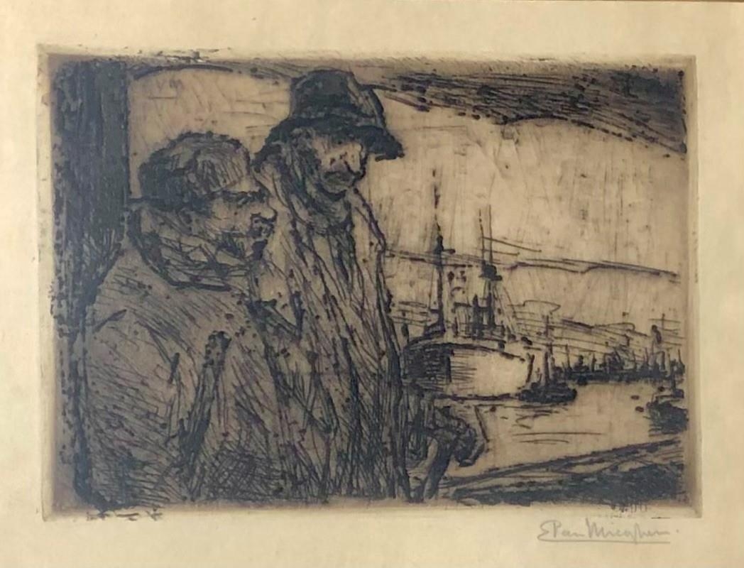 EUGEEN VAN MIEGHEM, 1875 - 1930, ETCHING Titled â€˜Loafers C1920â€™, signed, mounted, framed and