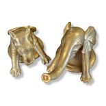 A PAIR OF GILT BRONZE NOVELTY ELEPHANT AND RHINO TOP DESK PAPERWEIGHTS. (h 9.5cm) Condition: good