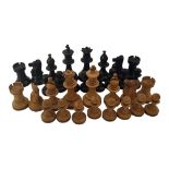 A 1920'S JAQUES STAUNTON STYLE COMPLETE BOXWOOD AND EBONY CHESS SET In original mahogany