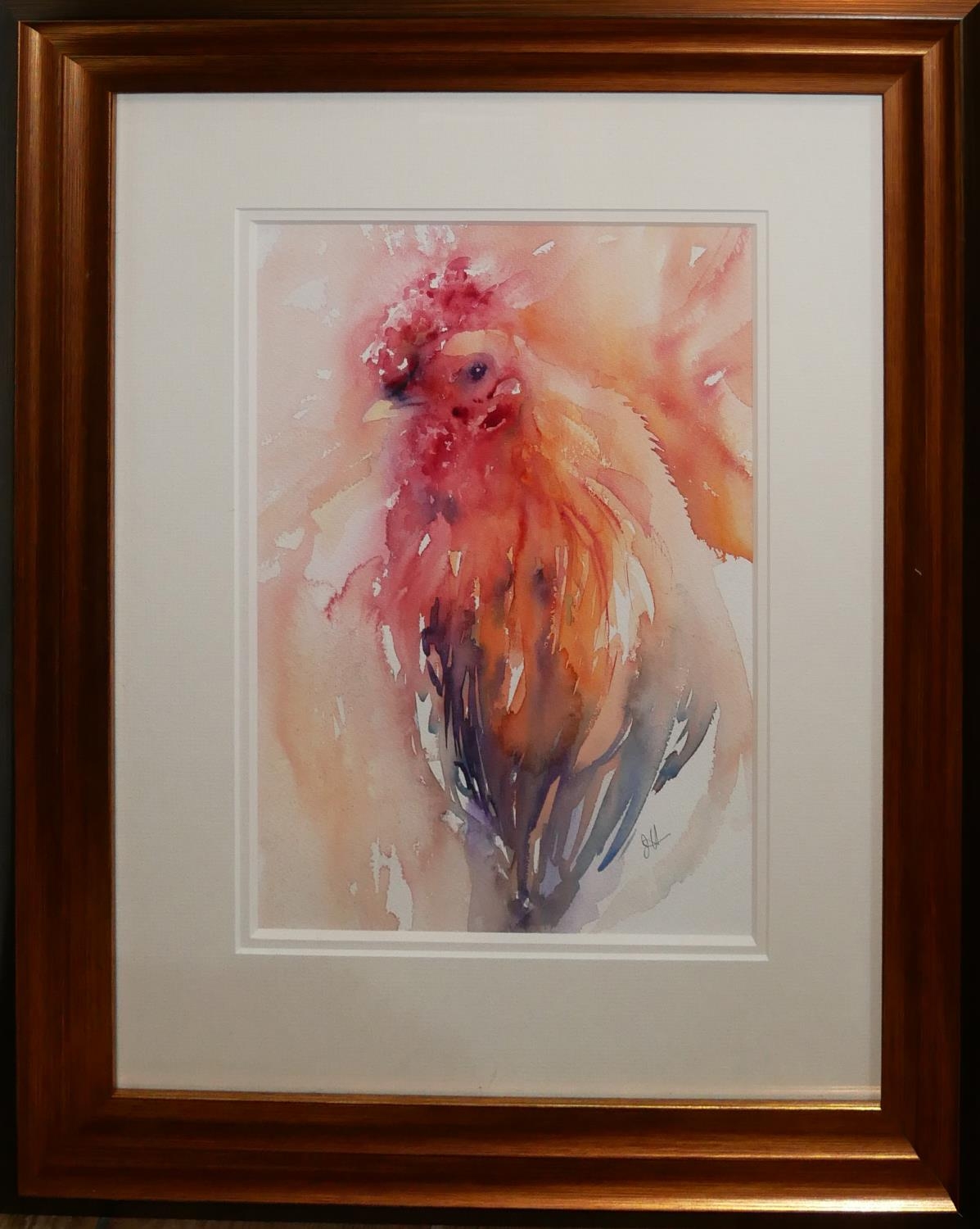 JEAN HAINES, BRITISH, MODERN, WATERCOLOUR Cockerel, signed, framed and glazed. (w 45cm x h 56cm) - Image 2 of 3