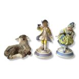 ROSENTHAL, A VINTAGE GERMAN PORCELAIN FIGURE OF A GOAT Recumbent pose, together with a pair of