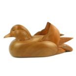 A MID 20TH CENTURY DECOY MODEL OF A MALLARD DUCK Hand carved teak wood decoy duck with good body