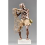 A FINE 19TH CENTURY CLAY INDIAN FIGURE OF A FISHERMAN. Made in Krishnanagar, West Bengal. Sculpted