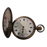 AN EARLY 20th CENTURY CONTINENTAL SILVER HALF HUNTER GENTS POCKET WATCH,having a black enanel number