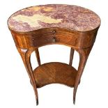 AN 18TH CENTURY FRENCH KIDNEY SHAPED SIDE TABLE The rouge inset top above slide and drawers, on