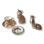 ROYAL CROWN DERBY, A SET OF THREE CAT PAPERWEIGHTS Imari palette, with gold coloured stoppers, a