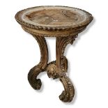A 19TH CENTURY GILT PLANT TABLE With shallow dish top, raised on three egg and dart moulded legs