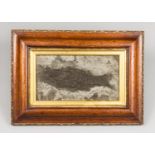 A FOSSIL FISH PLAQUE IN A GLAZED FRAME (h 28.5cm x w 40cm x d 6cm)