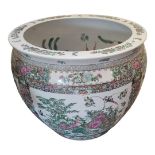 A 20TH CENTURY CHINESE/CANTONESE HARD PASTE PORCELAIN FAMILLE VERTE JARDINIÃˆRE/CARP BOWL (large