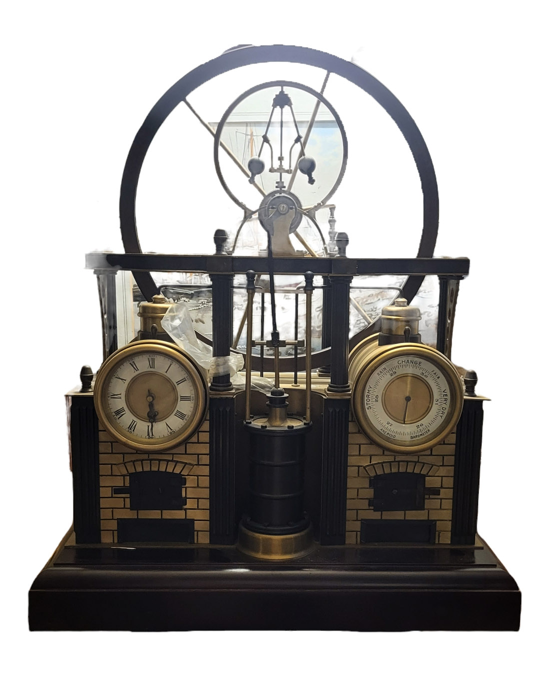 AN UNUSUAL 20TH CENTURY NOVELTY ARCHITECTURAL GILDED BRASS AND METAL TABLE CLOCK/TIMEPIECE