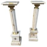 A PAIR OF MARBLE AND GILT METAL MOUNTED COLUMNS. (h 101cm x d 26cm x 226cm)