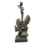 A LARGE BRONZE ABSTRACT SCULPTURE OF A VIOLIN. (h 97cm x d 23cm x w 42cm)