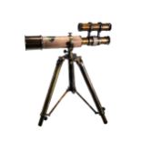A VINTAGE STYLE MINIATURE TELESCOPE ON AN ADJUSTABLE TRIPOD STAND. (h 30cm x length 25.5cm)