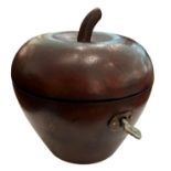 A TURNED WOOD TEA CADDY IN THE FORM OF AN APPLE. (h 12cm)