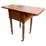 AN EARLY 19TH CENTURY BIRDSEYE MAPLE DROP FLAP WORK TABLE With fall front raised on turned and