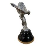 A LARGE SPIRIT OF ECSTASY SCULPTURE ON AN EBONISED BASE. (h 69cm)