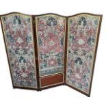 A RARE 19TH CENTURY THREE FOLD MAHOGANY SCREEN With original William Morris embroidery. (h