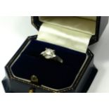 A LARGE WHITE METAL AND DIAMOND SOLITAIRE RING. (approx diamond weight 1.25ct, UK ring size J½,