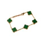 AN 18CT ROSE GOLD AND MALACHITE VAN CLEEF STYLE BRACELET. (length 20.5cm, gross weight 10.8g)