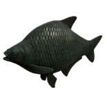 A LARGE BRONZE SCULPTURE OF A CARP. (h 45cm x w 84cm)