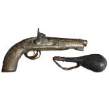 A MID 19TH CENTURY OTTOMAN PERCUSSION CAP HOLSTER PISTOL Together with associated powder flask,