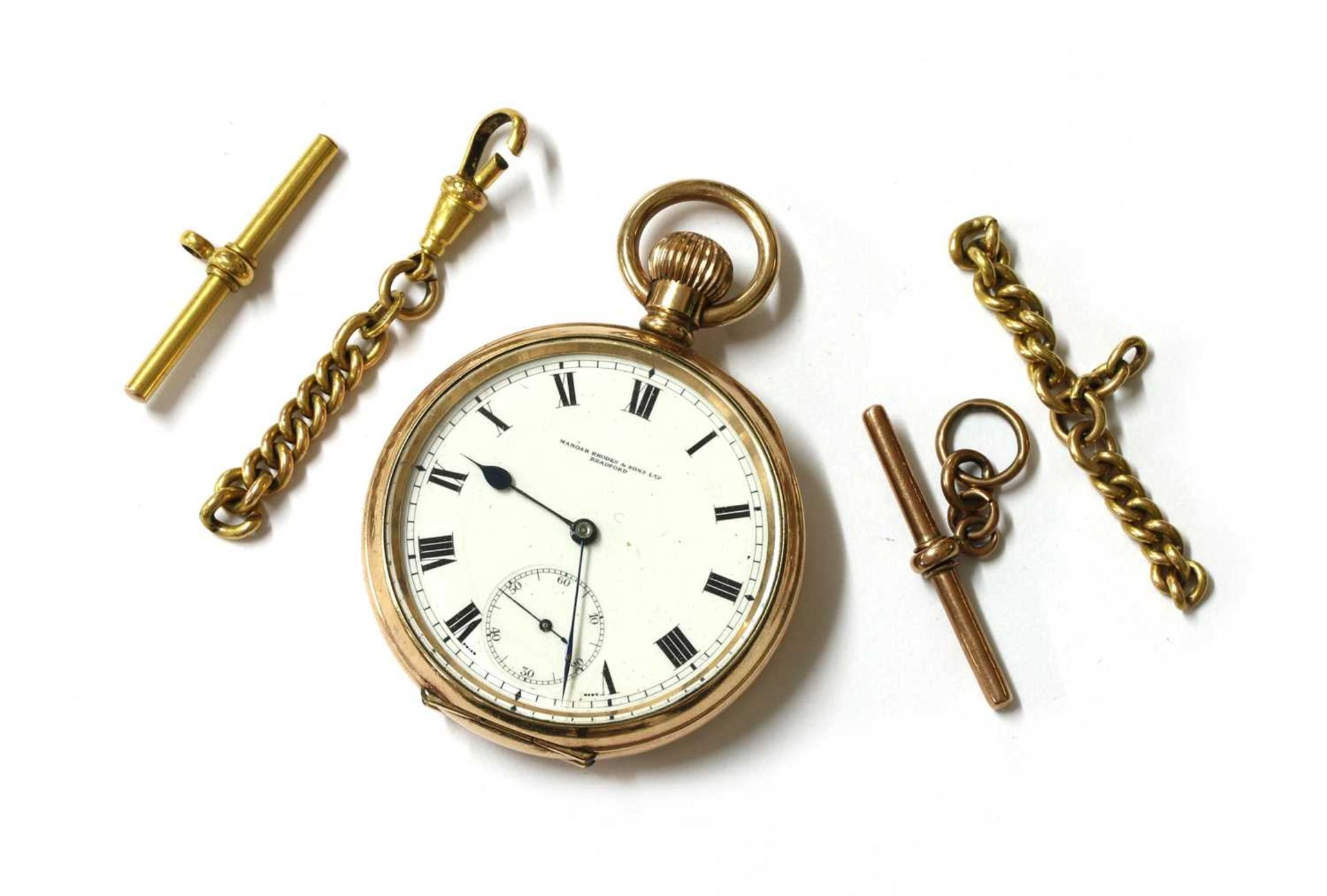 A cased rolled gold Omega open-faced pocket watch,