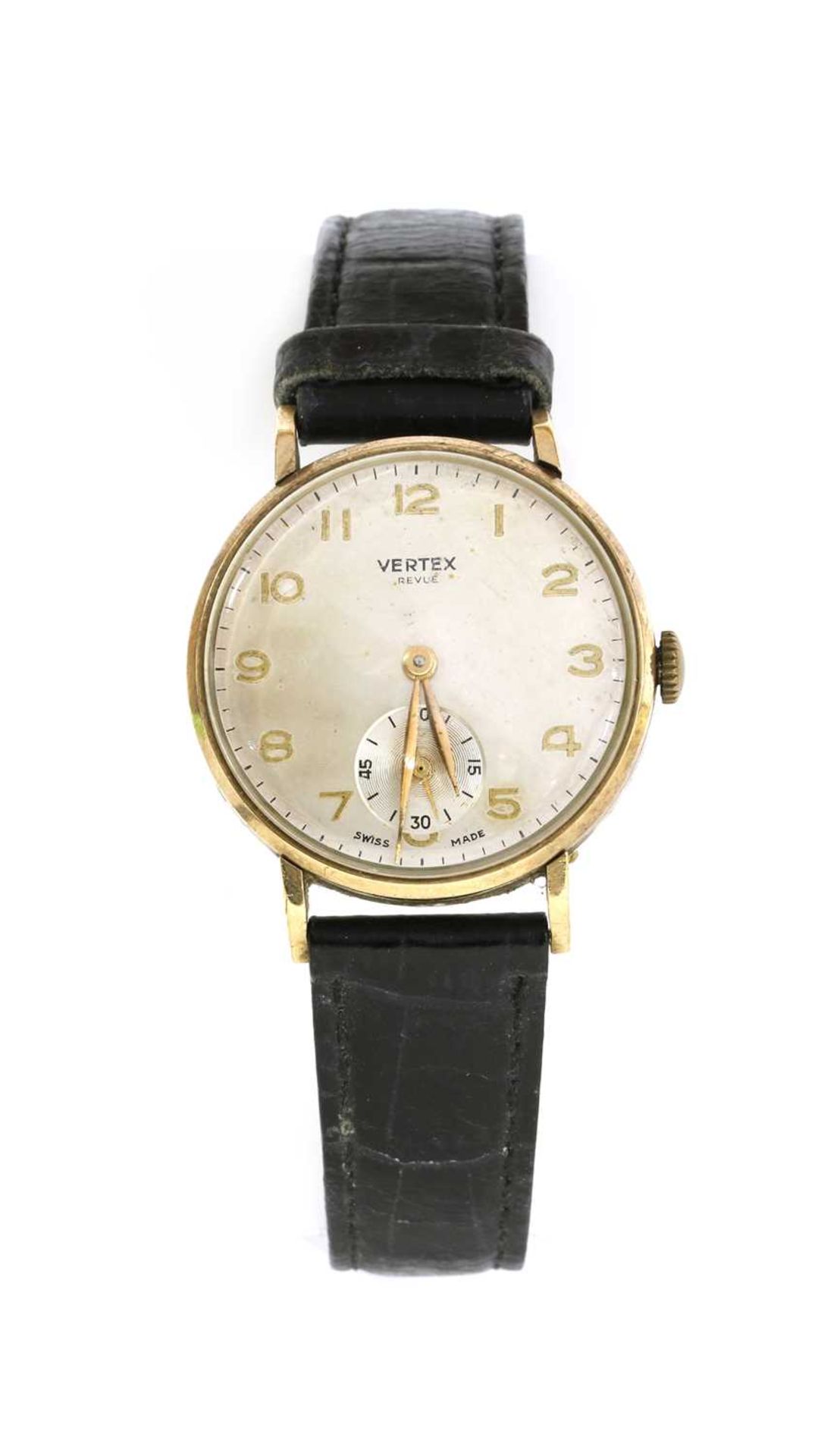 A 9ct gold Vertex Revue mechanical strap watch,