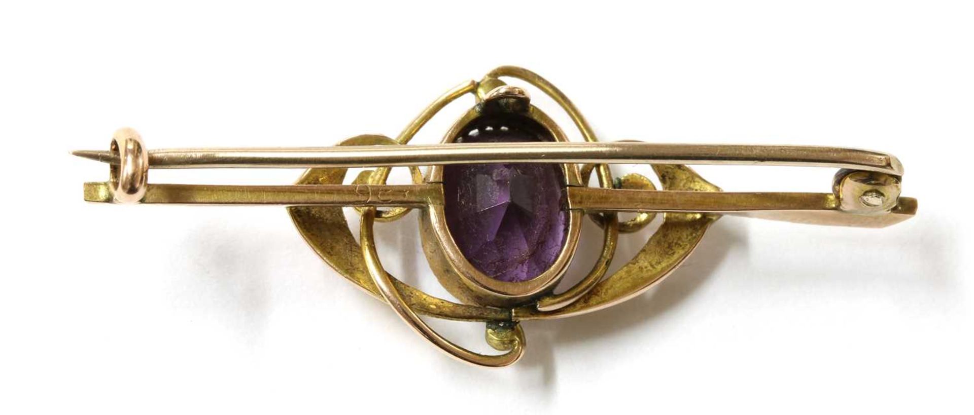 A gold single stone amethyst brooch, - Image 2 of 2