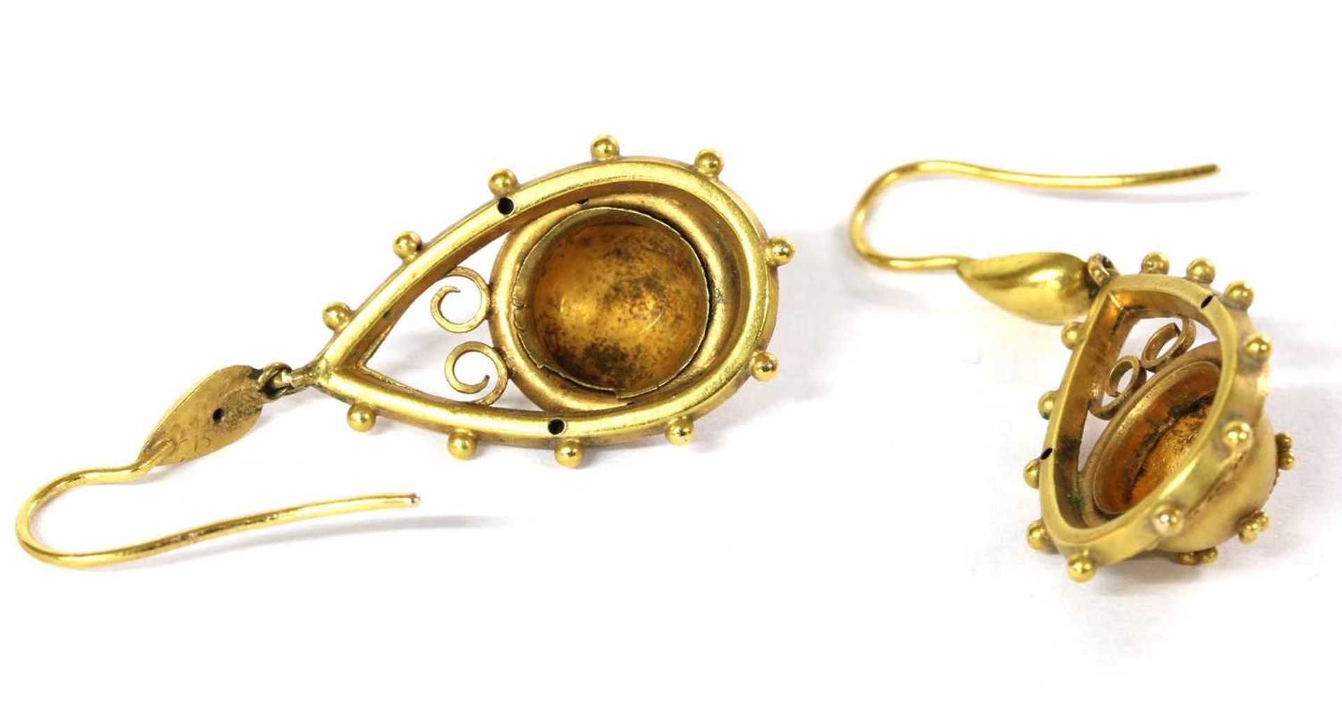 A pair of Victorian gold drop earrings, - Image 2 of 3