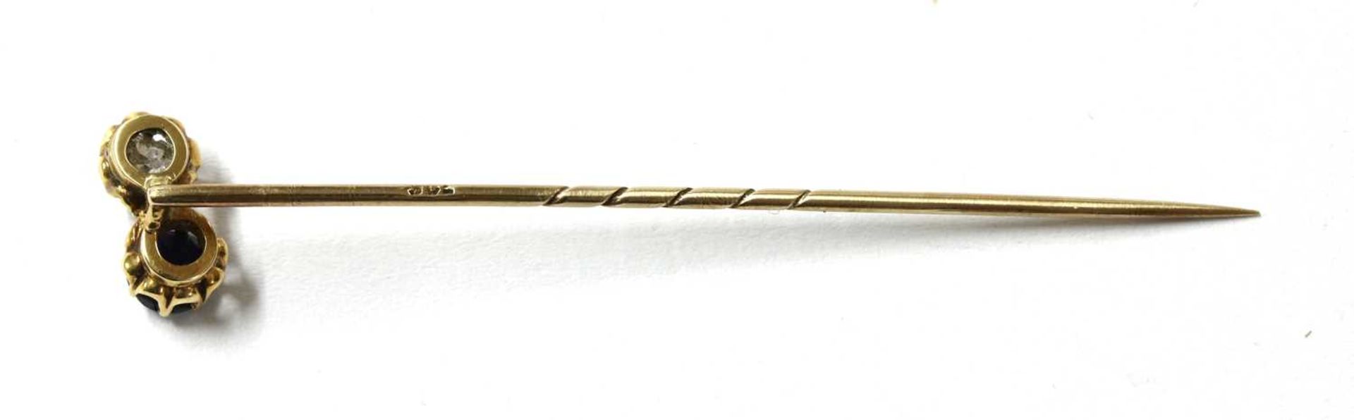 A gold sapphire and diamond stick pin, - Image 2 of 2