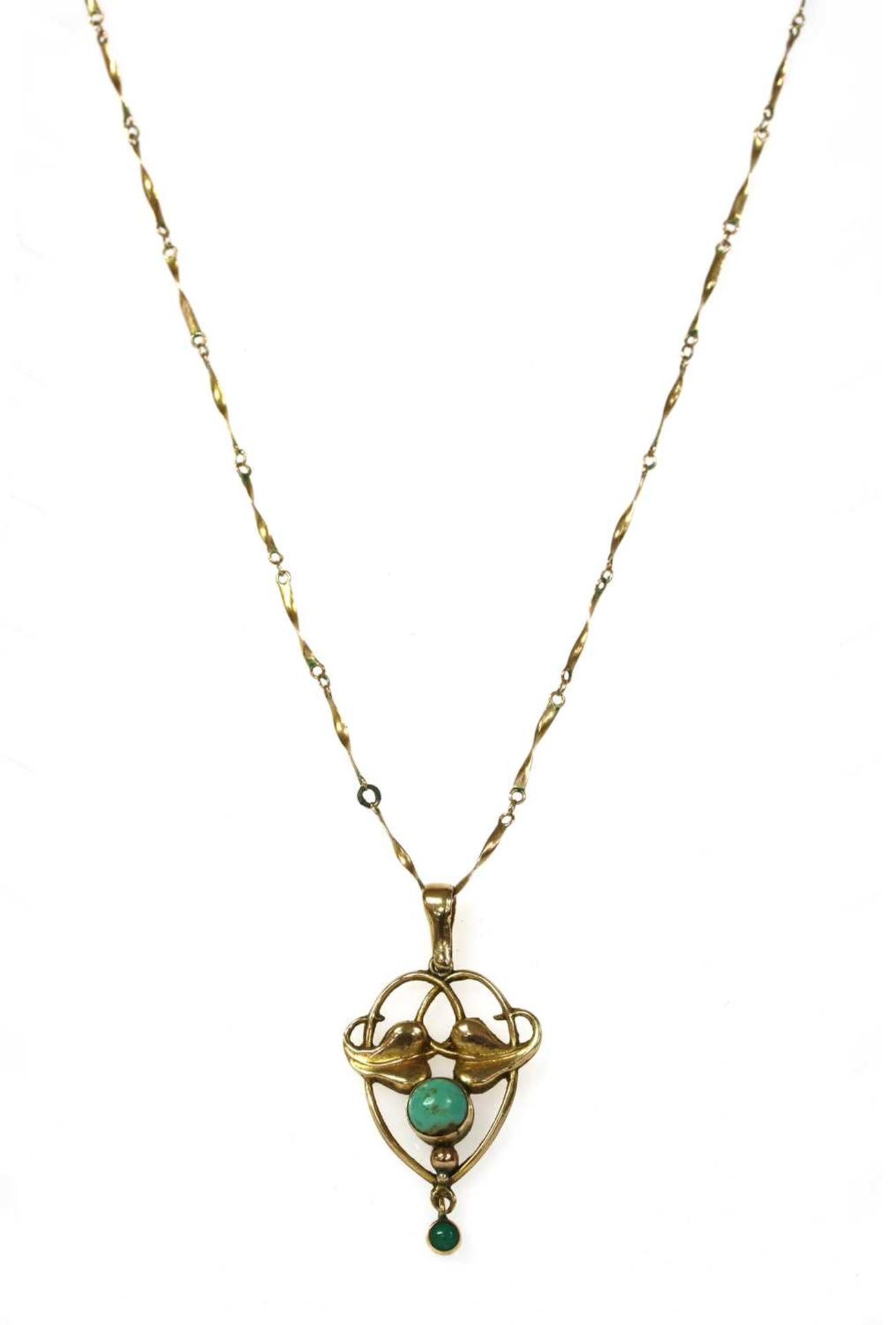 An Art Nouveau 9ct gold turquoise pendant, by Henry Matthews,