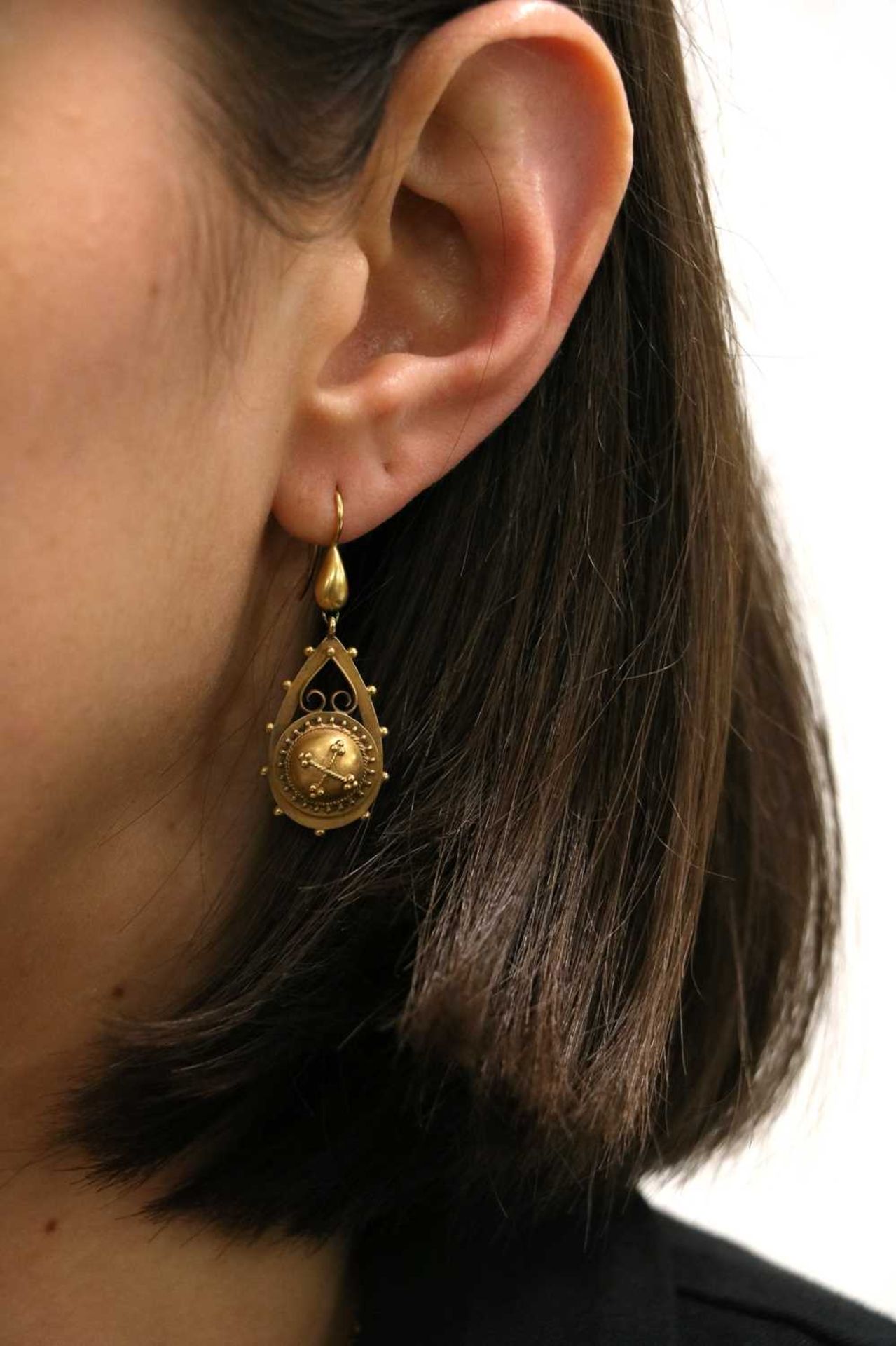 A pair of Victorian gold drop earrings, - Image 3 of 3