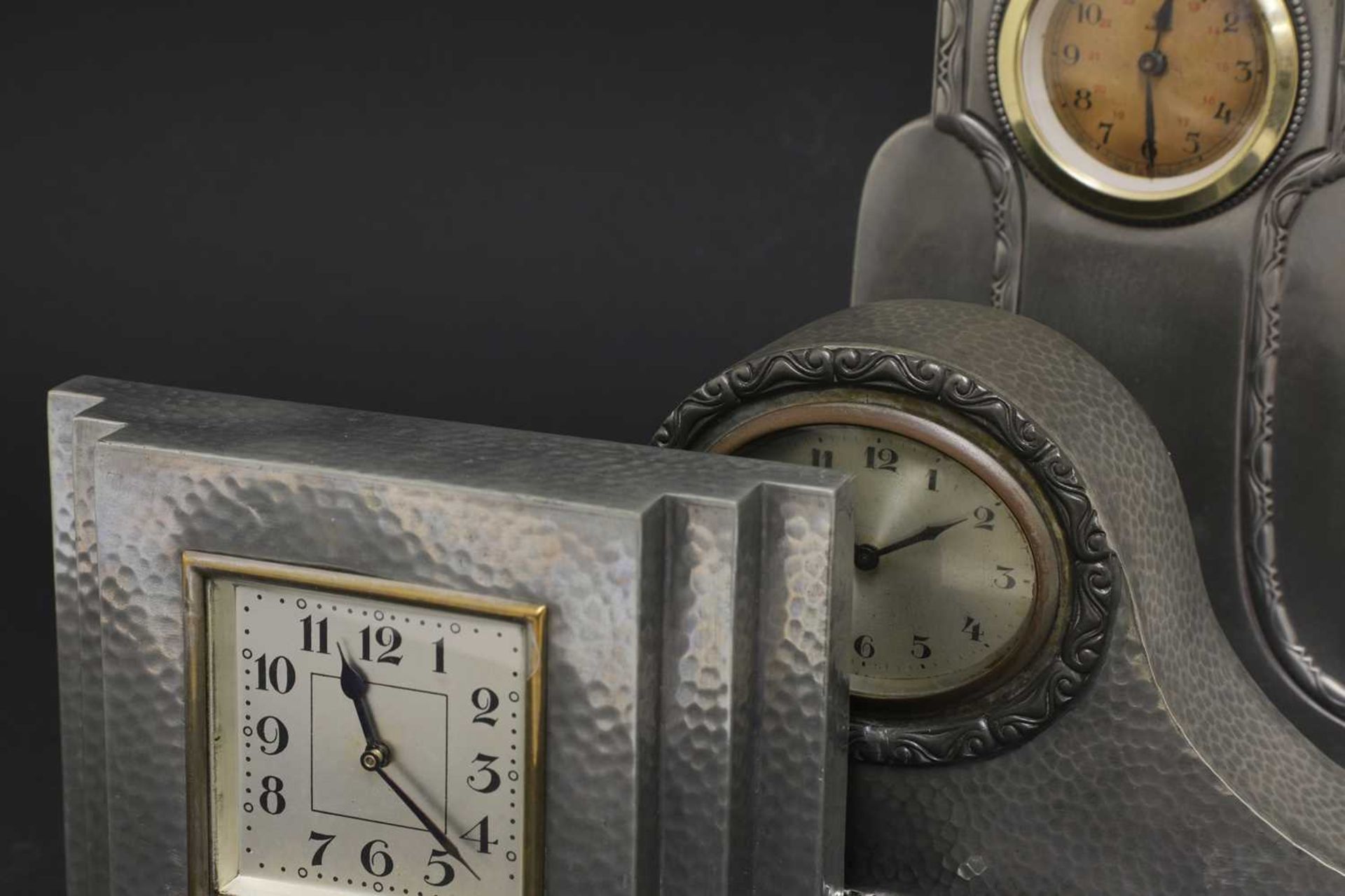 Three Art Deco pewter mantel clocks, - Image 5 of 7