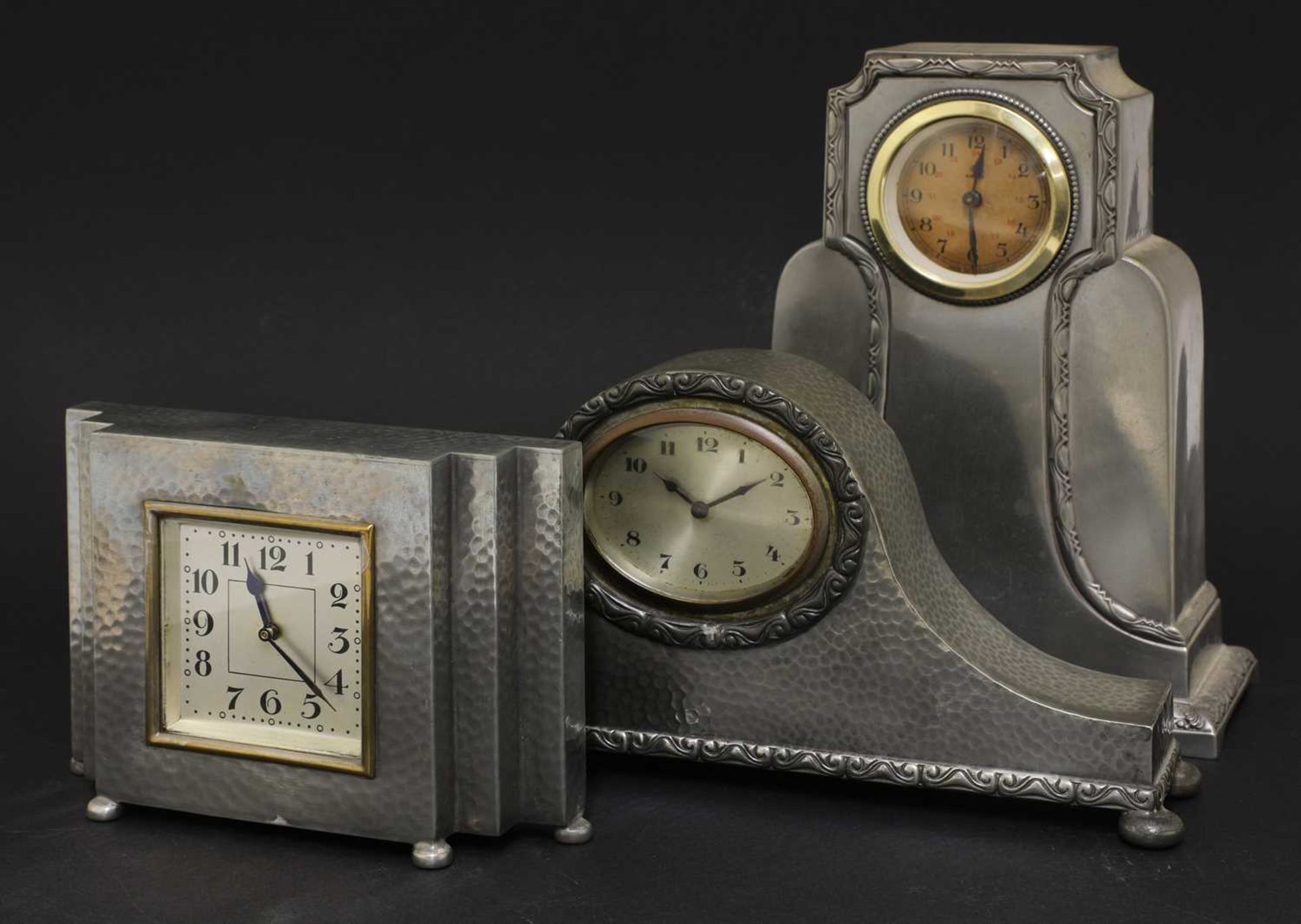 Three Art Deco pewter mantel clocks, - Image 4 of 7