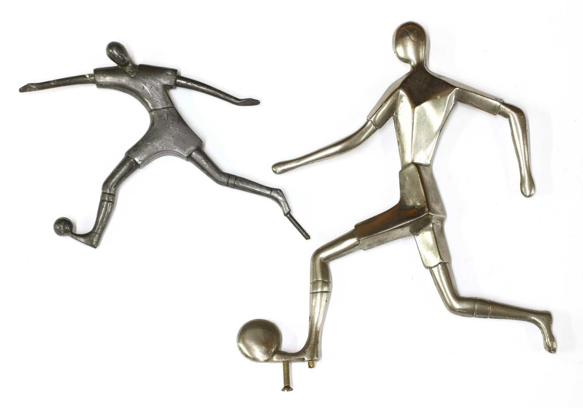 Two Hagenauer-style silvered and metal figures of footballers,