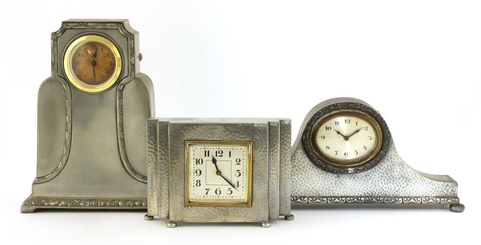 Three Art Deco pewter mantel clocks, - Image 2 of 7