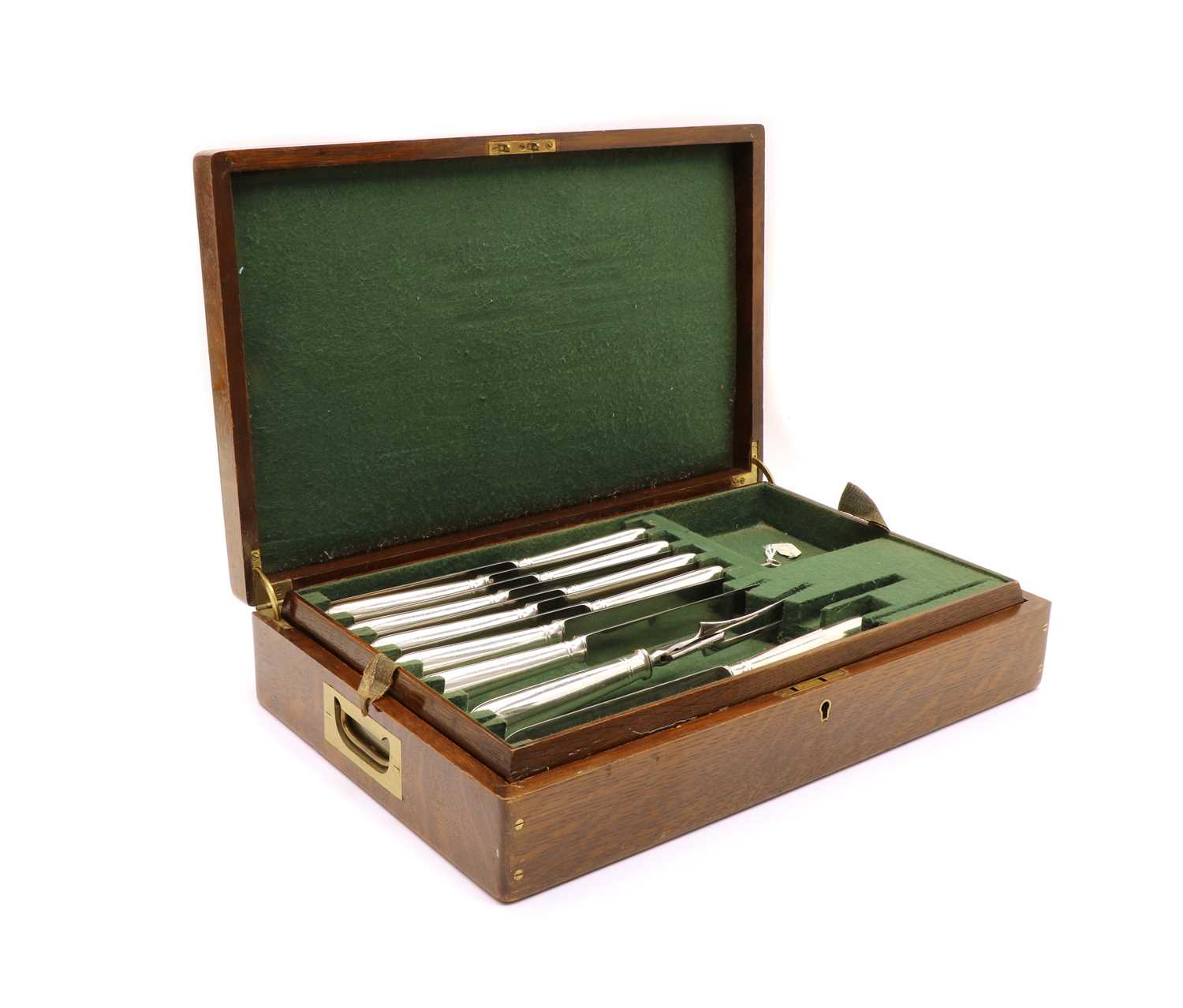 A cased set of stainless steel knives by Mackay & Chisholm,