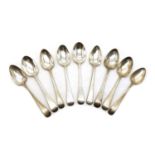A collection of five George III Old English pattern silver dessert spoons,