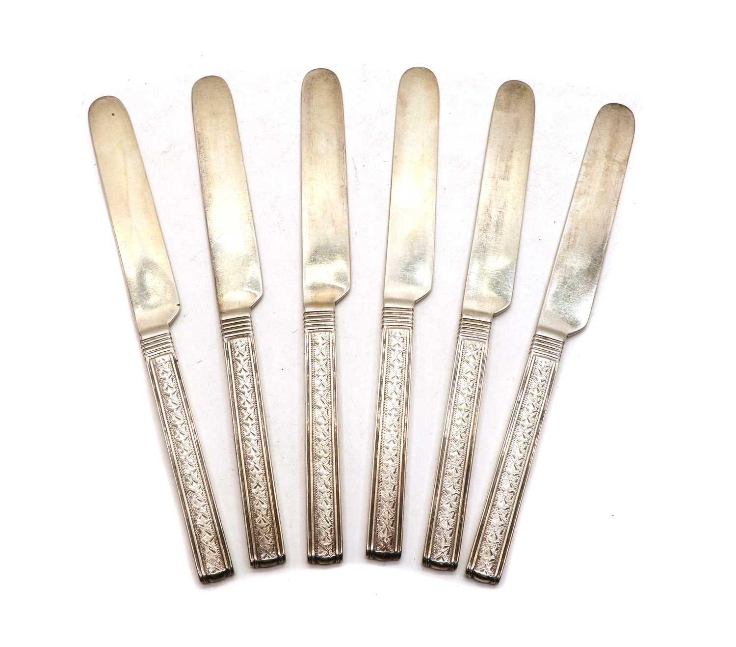 A collection of six American silver fruit knives,