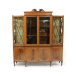 An Edwardian mahogany and crossbanded breakfront display cabinet,