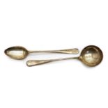 A Hanoverian pattern silver ladle and basting spoon by Walker & Hall,