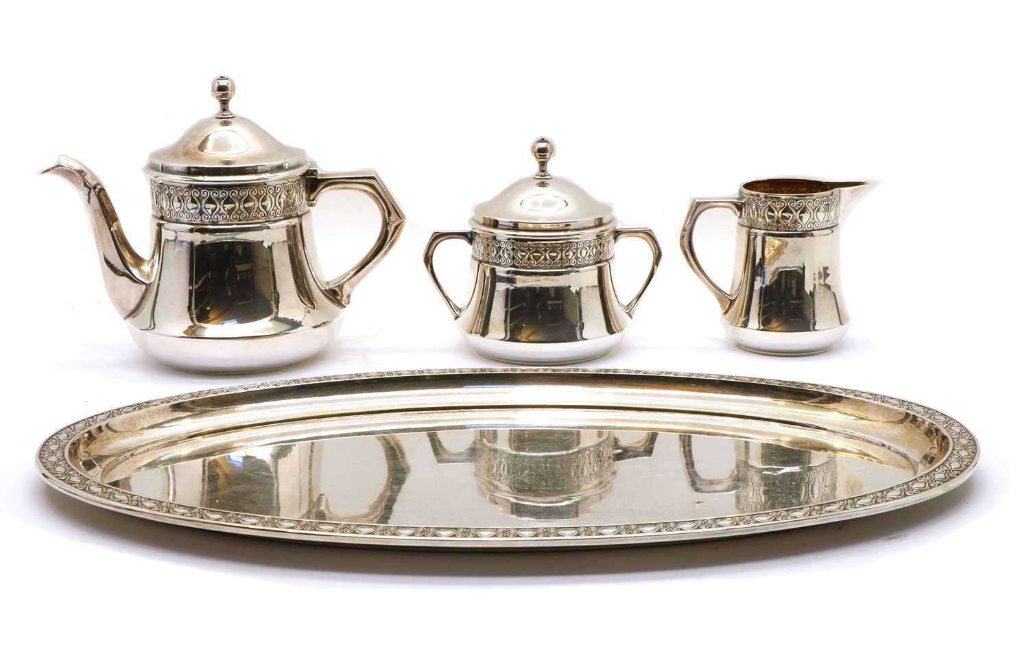 An Orivit four-part silver-plate Art Noveau tea service,