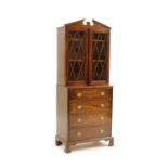 A George III style mahogany small secretaire bookcase,