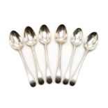 A matched set of six George III silver Old English pattern dessert spoons,