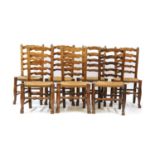 Seven 19th century elm ladder back single chairs,