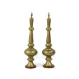 A pair of Persian-style pierced brass table lamps,